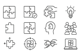 Poster - Vector illustration of puzzle pieces highlighting collaboration, problem-solving, and innovation in a modern design