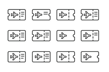 Poster - Vector illustration of multiple airplane tickets arranged in a grid pattern, showcasing various travel options and adventure possibilities
