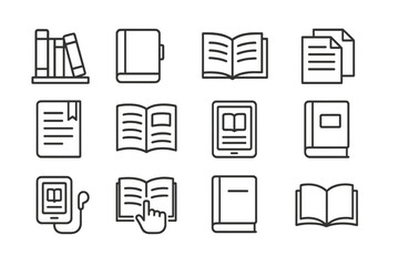 Poster - Vector illustration of various reading materials and tools arranged in a modern design layout showcasing books, tablets, and documents