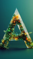 Aufkleber - Tropical greenery nestled within transparent glass letter a, verdant botanical composition resting on teal surface