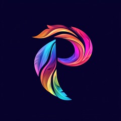 Leinwandbilder - Stylized letter p composed of multicolored feathers, blending gradient hues, symbolizing creative branding for design-focused enterprises