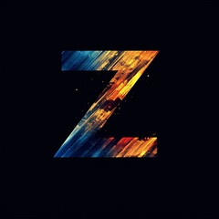 Poster - Glowing streaks of blue, orange, and yellow light form the letter z against a black background