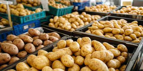 Poster - Detailed view of potato processing in a market setting Generative AI