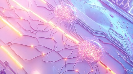 Poster - Abstract futuristic design with glowing lines and orbs.