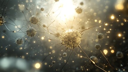 Poster - Abstract illustration of cells and neural structures.