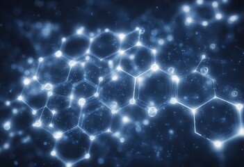 Poster - the concept of clean chemistry is represented by a blue background with transparent hydrogen molecul