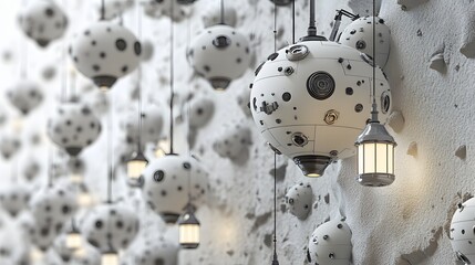 Poster - A futuristic, decorative wall display of hanging spheres.