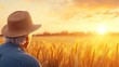 © Nik_aquaneon - Senior farmer contemplating sunset in lush wheat field for agricultural inspiration
