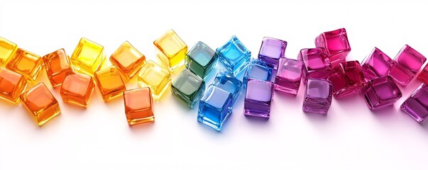 Poster - Rainbow colored glass cubes forming a gradient on a white background
