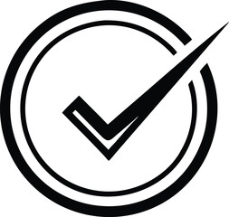 Poster - Simple checkmark inside a circle logo design with thin outline vector graphic