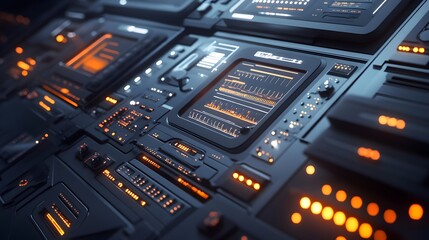 Poster - Futuristic panel with glowing orange accents.