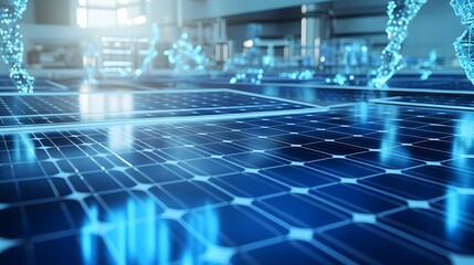 Poster - Abstract depiction of photovoltaic panels with digital data overlays.