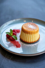 Poster - Delicious raspberry souffle with mint on a ceramic plate