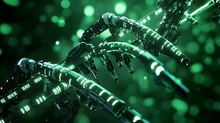 Poster - Futuristic representation of interconnected structures in green and black.