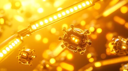 Poster - Golden illuminated objects in dynamic motion.