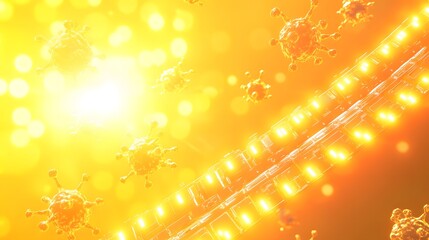 Poster - Digital illustration of glowing particles and  microorganisms.