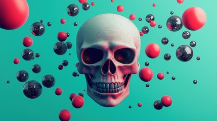 Aufkleber - skull expressing danger among bubbles image render 3d. dark fantasy composition. death symbol on tur