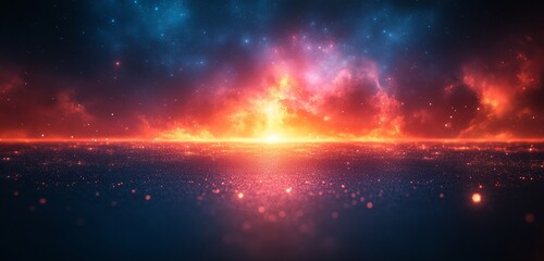Wall Mural - Vibrant Cosmic Sunset Red Orange Blue Galaxy Night Sky Sparkle Glitter