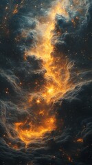 Wall Mural - cosmic clouds illuminated by fiery stars in deep space at night creating a vibrant celestial display
