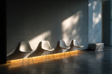 Poster - Elegant modern chairs illuminated by soft light in a minimalistic interior setting