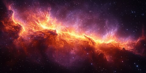Wall Mural - stunning cosmic nebula displaying vibrant orange and purple colors in deep space, revealing the beau
