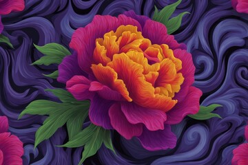 Aufkleber - Vibrant peony blooms set against a whimsical swirling background in rich, contrasting colors