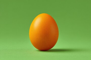 Poster - Unique orange egg resting on green surface with minimalistic background for creative design inspiration