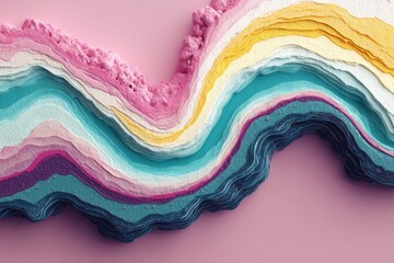 Aufkleber - Colorful paper layers create an artistic wave effect on a pastel background showcasing creativity in craft design