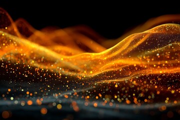 Poster - Vibrant swirling patterns of orange and gold create a mesmerizing abstract landscape at night