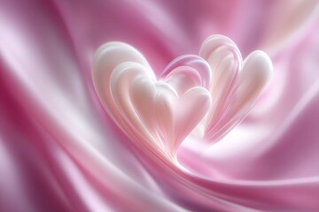 Fototapete - Soft pink hearts intertwined on flowing satin fabric create a romantic and elegant atmosphere for celebrations and special occasions