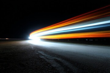 Aufkleber - Dynamic light trails from passing vehicles on a rural road at night showcasing movement and speed