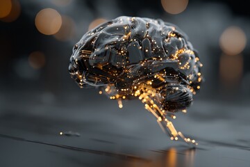 Leinwandbilder - Artificial brain model with glowing neural connections in a dark ambient setting