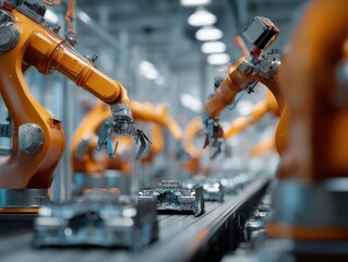 Aufkleber - Automated Car Assembly Line With Robotic Arms, Illustrating Industrial Innovation and Manufacturing Efficiency : Generative AI