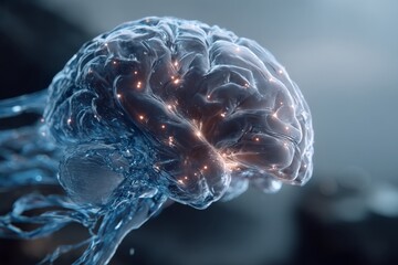 Leinwandbilder - Visual representation of a translucent brain surrounded by luminous connections depicting neural activity