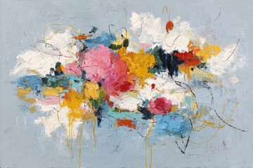 Aufkleber - Bright abstract artwork featuring vibrant colors and dynamic forms on a soft blue background
