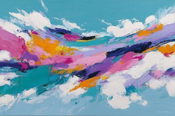 Aufkleber - Vibrant abstract painting showcasing a colorful sky with dynamic brush strokes in a modern art style