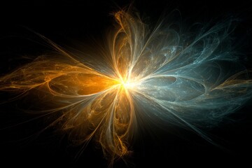 Poster - Colorful abstract swirl pattern with glowing elements in dark space evokes energy and motion