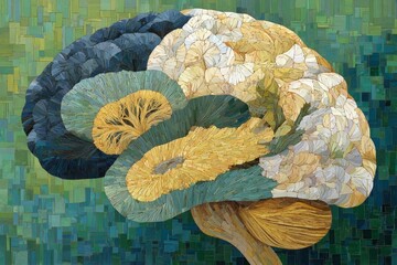 Poster - Artistic representation of a brain using floral elements and vibrant colors in a contemporary style