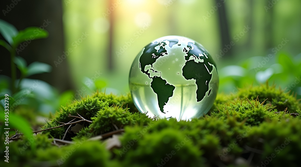 Glass Globe Depicting Continents Resting on Lush Green Moss Stock Photo ...