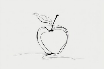 Fototapete - Artistic line drawing of an apple with a leaf on a neutral background showcasing simplicity and elegance