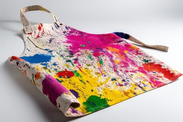 Poster - Colorful art apron with vibrant splashes displayed on a plain background for artistic inspiration