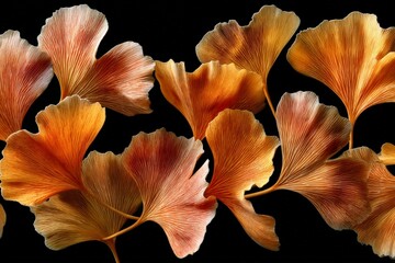 Aufkleber - Ginkgo biloba leaves showcasing intricate patterns in warm autumn colors against a dark background