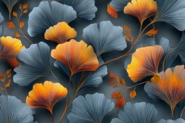 Aufkleber - Colorful ginkgo leaves pattern creates a serene autumn atmosphere in a floral design