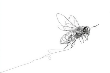 Poster - Intricate wire art depicting a bee in flight creating a delicate representation of nature