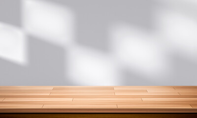 Wall Mural - Wood table top and blurred wall shadow leaves window background can used for display or montage your products