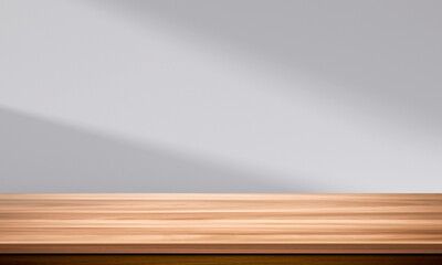 Wall Mural - Wood table top and blurred wall shadow leaves window background can used for display or montage your products