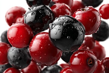 Poster - Fresh berries glistening with water droplets in vibrant colors on a white background