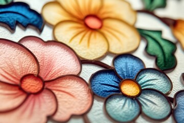 Poster - Stained Glass Flowers in Pink, Yellow, and Blue, Representing Artistic Expression and Floral Design for Springtime Decor : Generative AI