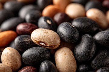Poster - Various types of dried beans displayed close up, showcasing colors and textures in a natural setting