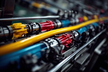 Poster - Industrial Printing Machine With Colorful Rollers, Showcasing Manufacturing Precision and Technological Advancement in Production Processes : Generative AI